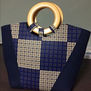 Navy Blue, Gold and White hand bag.